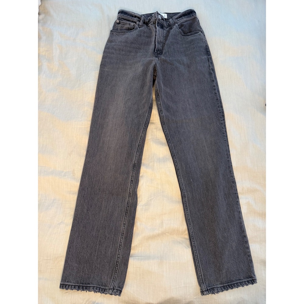 Abercrombie 90s Straight Ultra High Rise Jeans Women 27 Black Raw Hem